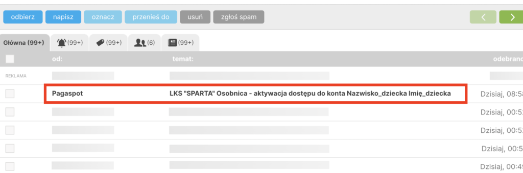 mail z zaproszeniem do Pagaspot